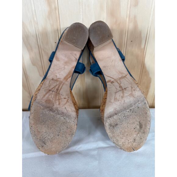 Barneys New York Women's Platform Chunky Heels-Blue Suede Leather Size 9 - Picture 9 of 11